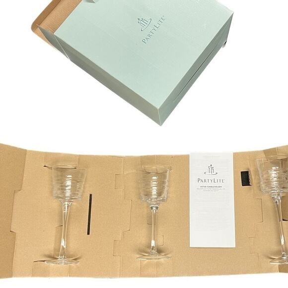PARTYLITE “CLEAR LINES” STEMMED TRIO NIB - Picture 3 of 3